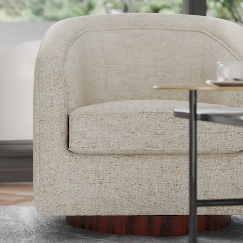 Traditional Club Style Upholstered Accent Chair with 360 Swivel Metal Base