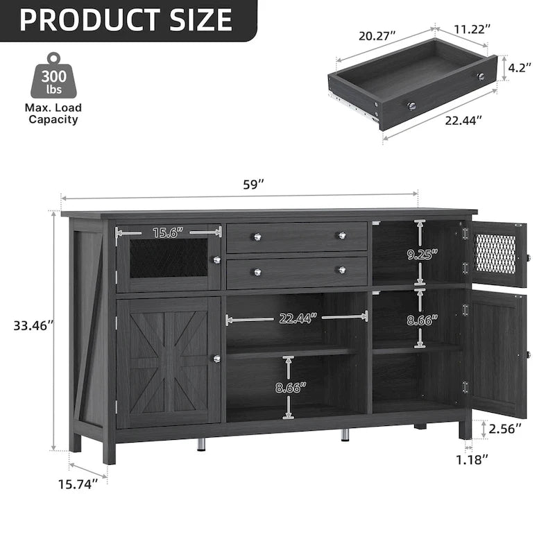 Farmhouse Buffet Cabinet with Storage, 2 Drawers Sideboard for Kitchen Dining Room