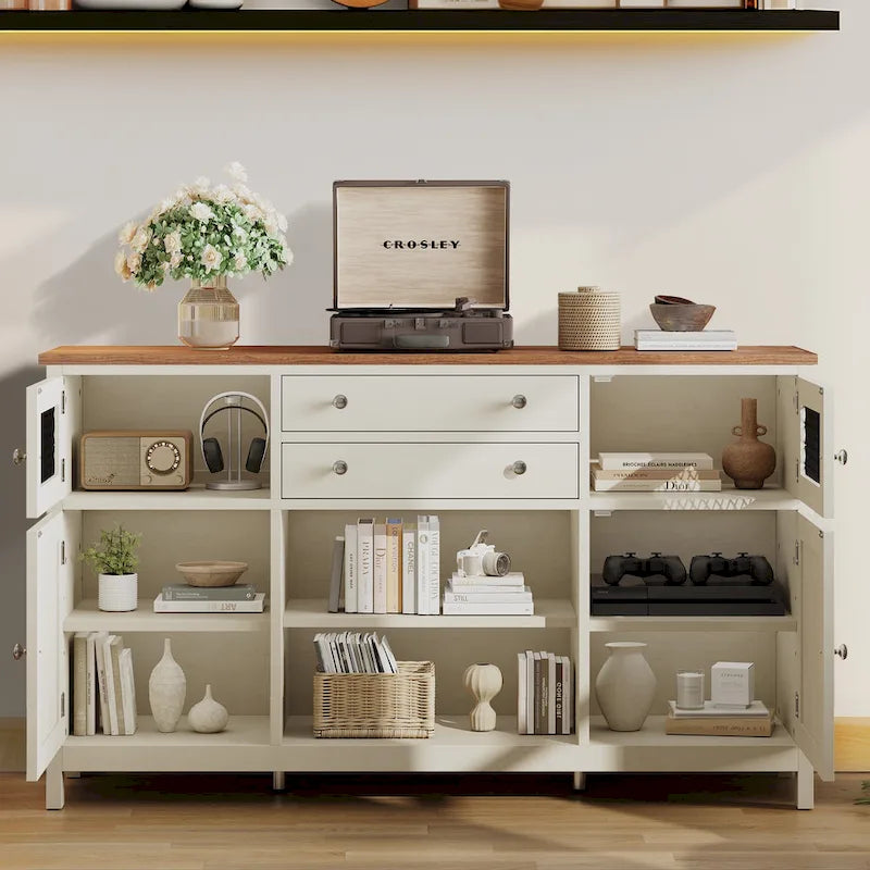 Farmhouse Buffet Cabinet with Storage, 2 Drawers Sideboard for Kitchen Dining Room