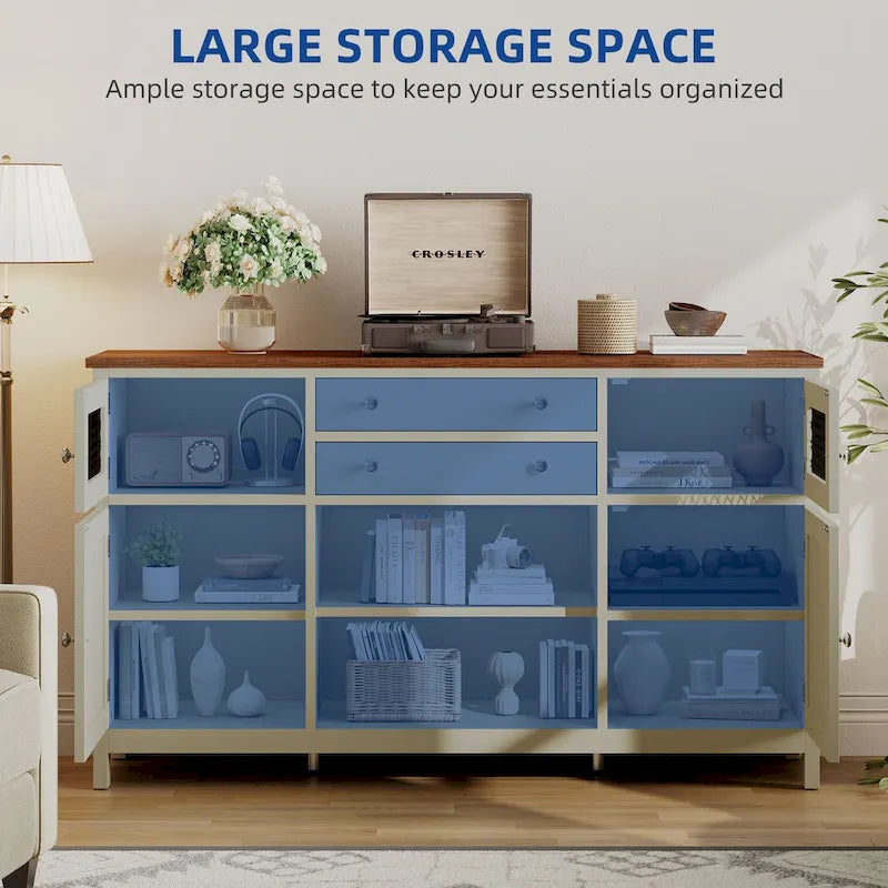 Farmhouse Buffet Cabinet with Storage, 2 Drawers Sideboard for Kitchen Dining Room