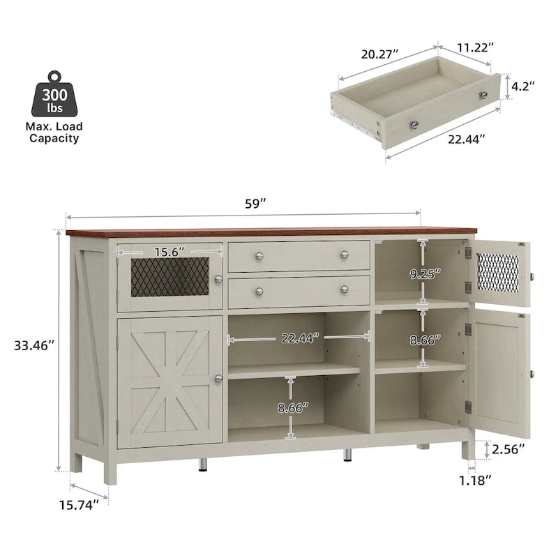 Farmhouse Buffet Cabinet with Storage, 2 Drawers Sideboard for Kitchen Dining Room