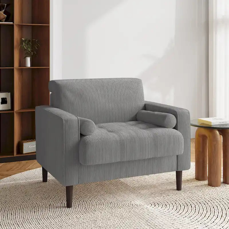Modern Corduroy Wide Accent Chair with Pillows