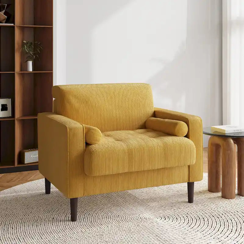 Modern Corduroy Wide Accent Chair with Pillows