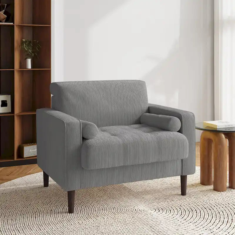 Modern Corduroy Wide Accent Chair with Pillows
