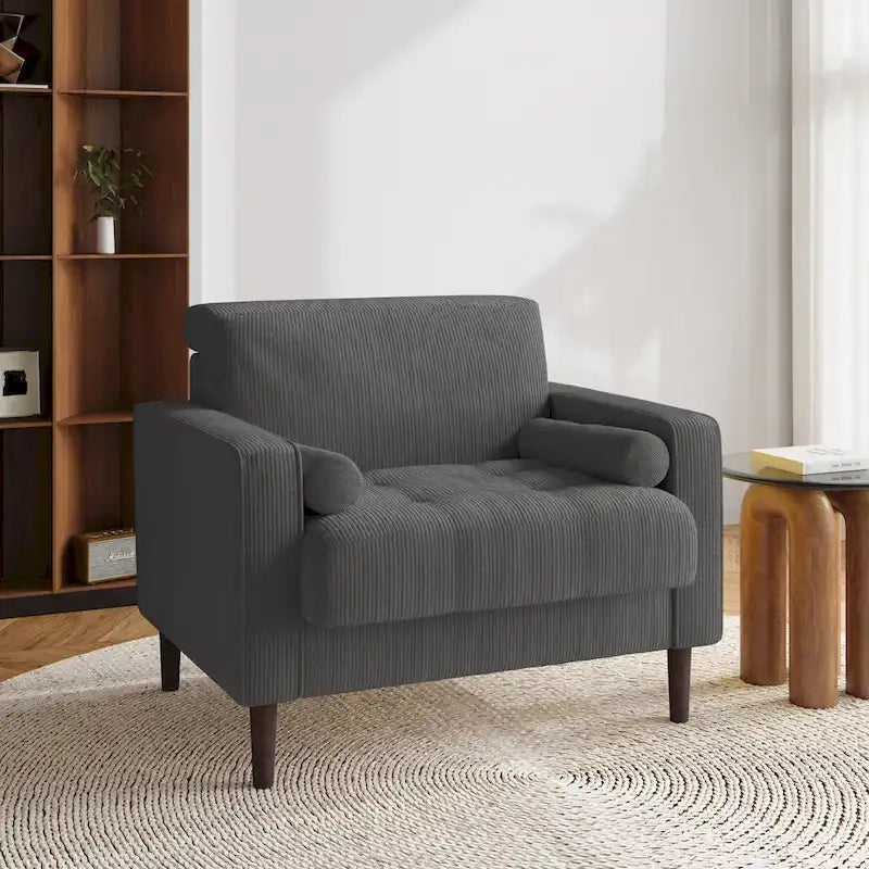Modern Corduroy Wide Accent Chair with Pillows