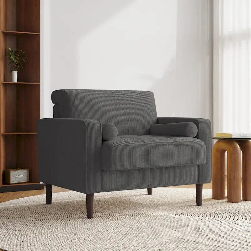 Modern Corduroy Wide Accent Chair with Pillows