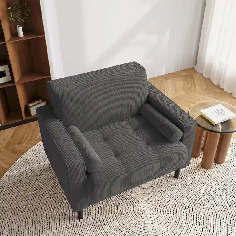 Modern Corduroy Wide Accent Chair with Pillows