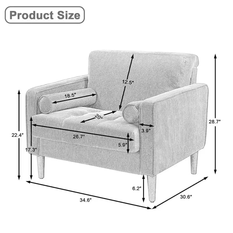 Modern Corduroy Wide Accent Chair with Pillows
