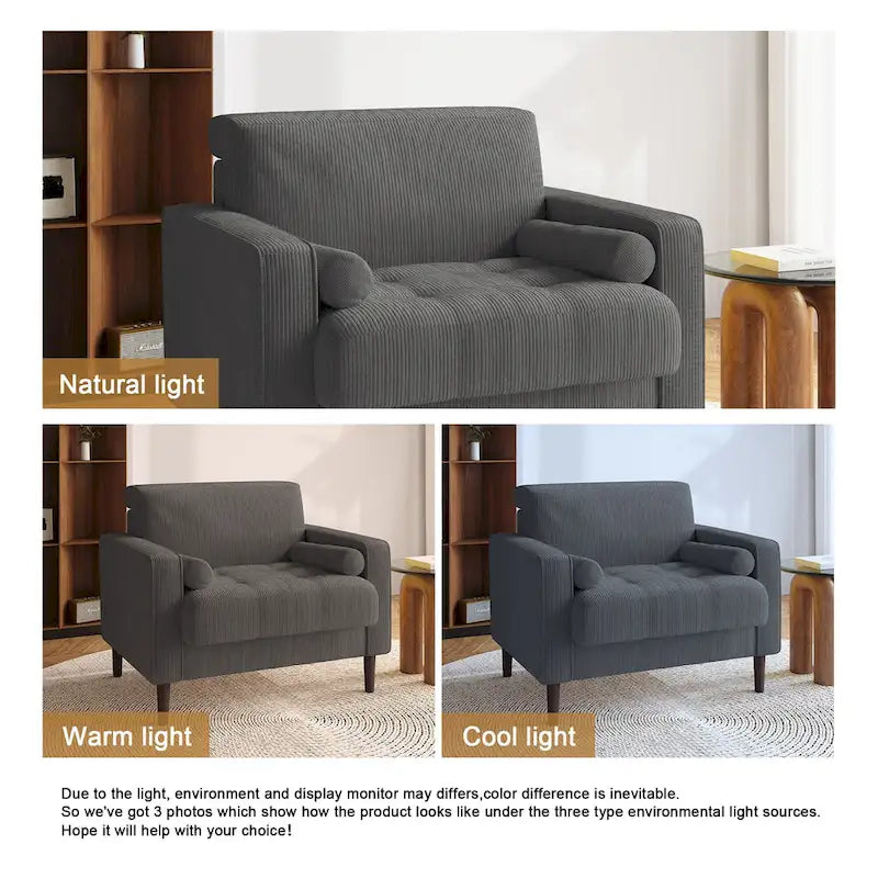 Modern Corduroy Wide Accent Chair with Pillows