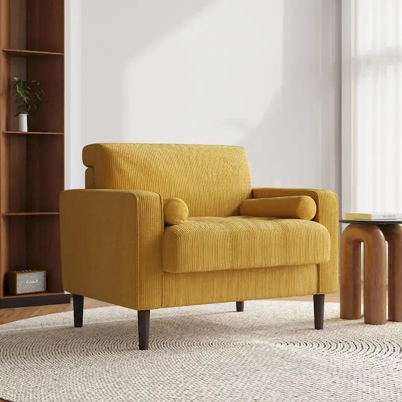 Modern Corduroy Wide Accent Chair with Pillows