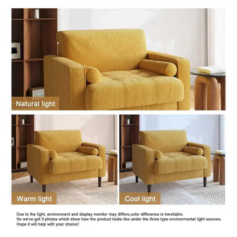 Modern Corduroy Wide Accent Chair with Pillows