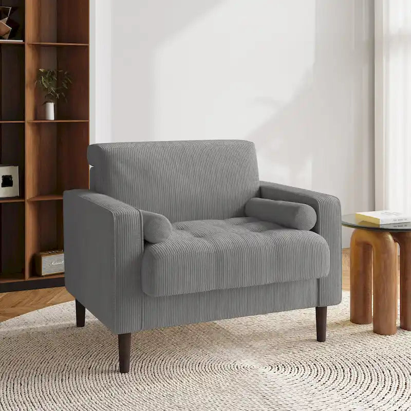 Modern Corduroy Wide Accent Chair with Pillows