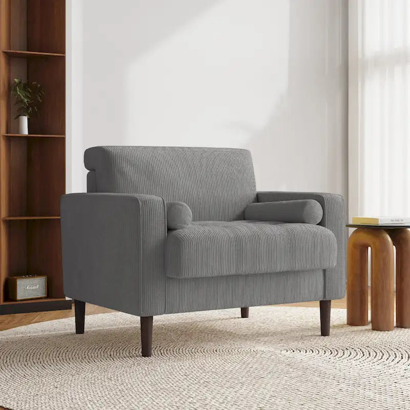 Modern Corduroy Wide Accent Chair with Pillows