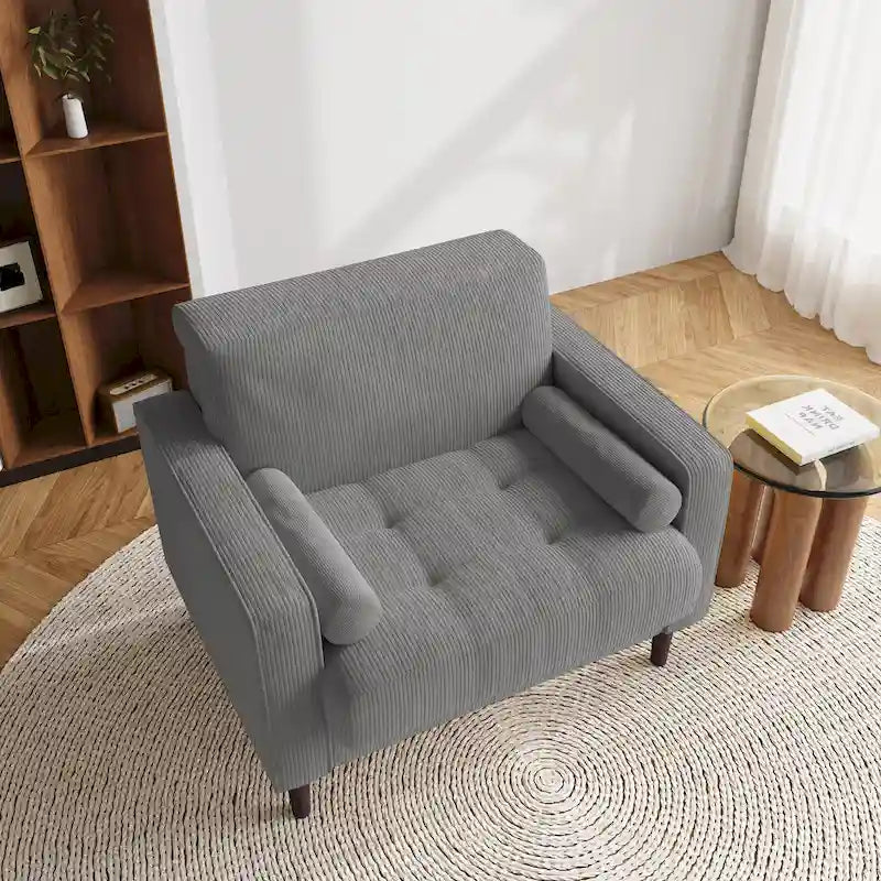 Modern Corduroy Wide Accent Chair with Pillows