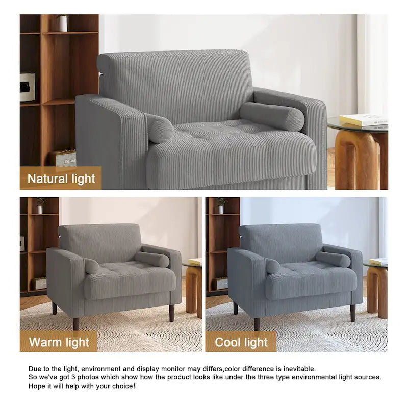 Modern Corduroy Wide Accent Chair with Pillows