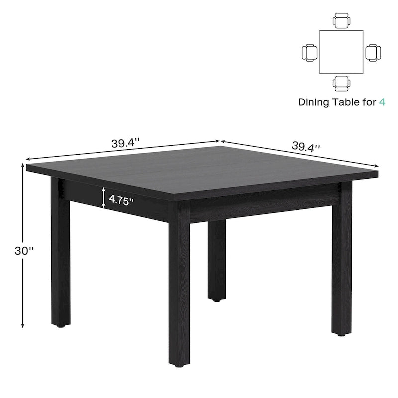 39.4 Square Dining Table with Solid Wood Legs for 4, Small Kitchen Tables for Dining Room