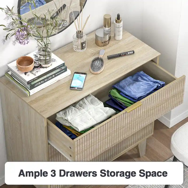 Modern 3-Drawer Dresser Wood Chest of Drawers Storage Cabinet for Bedroom