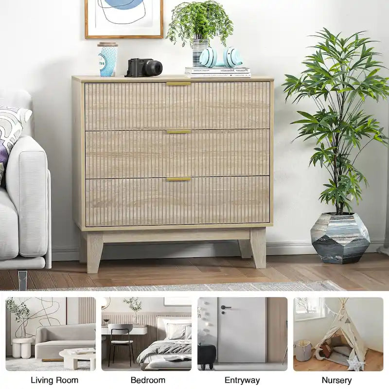 Modern 3-Drawer Dresser Wood Chest of Drawers Storage Cabinet for Bedroom