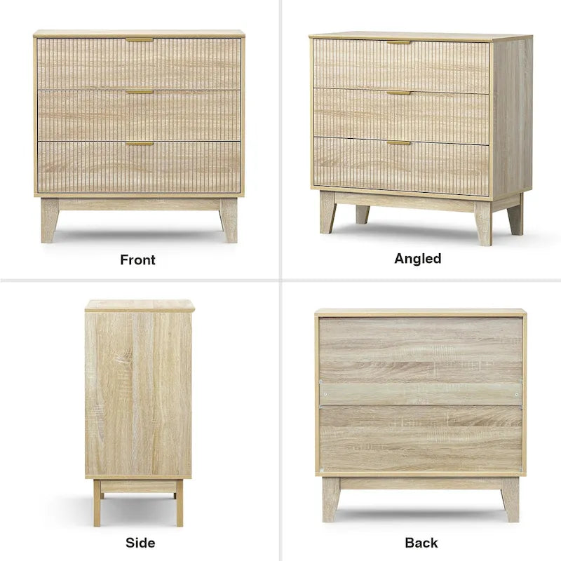 Modern 3-Drawer Dresser Wood Chest of Drawers Storage Cabinet for Bedroom