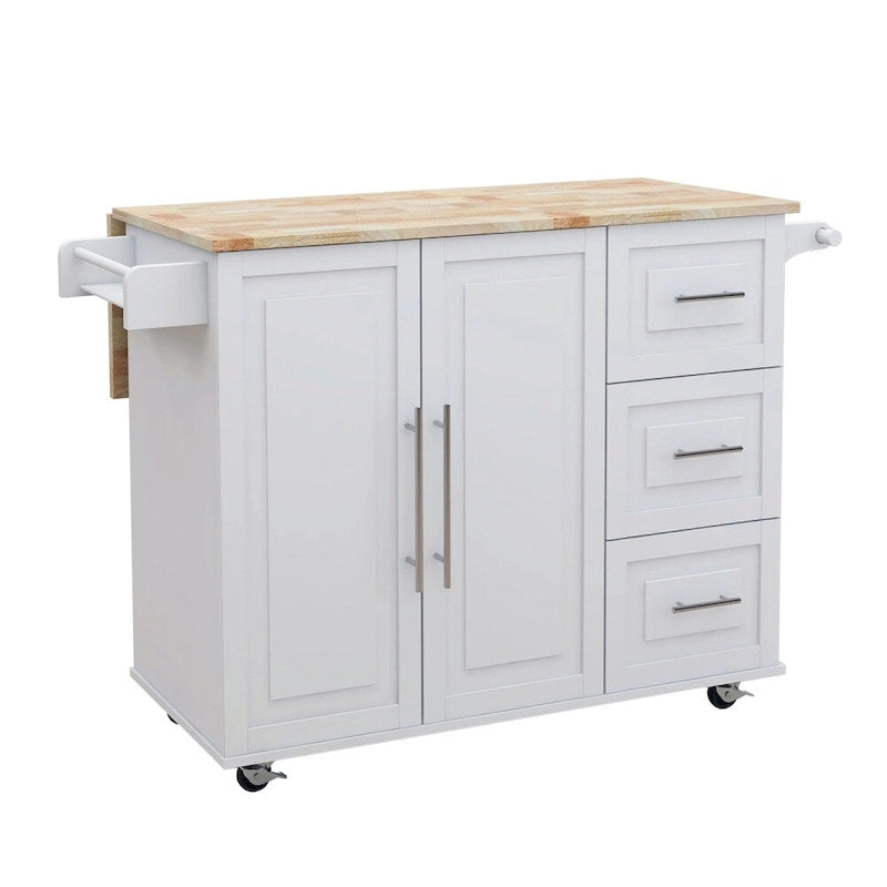 Kitchen Island with Spice Rack and Extensible Solid Wood Table Top