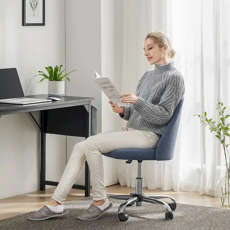 Armless Home Office Desk Chair with Wheels Adjustable Swivel Task Computer Vanity Chair for Small Spaces