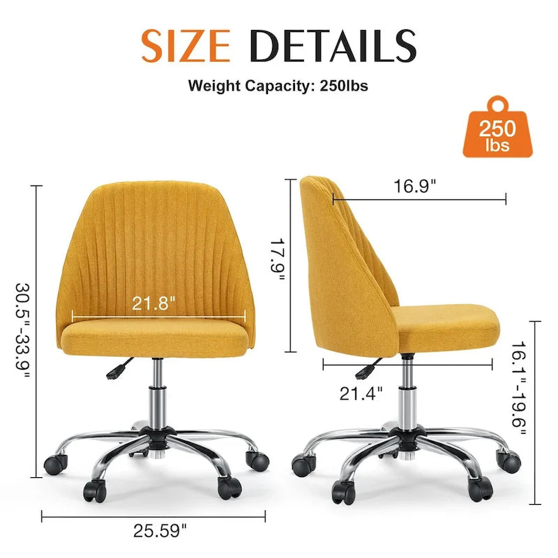 Armless Home Office Desk Chair with Wheels Adjustable Swivel Task Computer Vanity Chair for Small Spaces