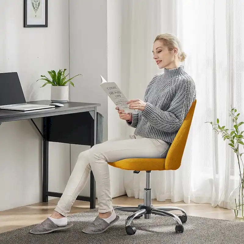 Armless Home Office Desk Chair with Wheels Adjustable Swivel Task Computer Vanity Chair for Small Spaces