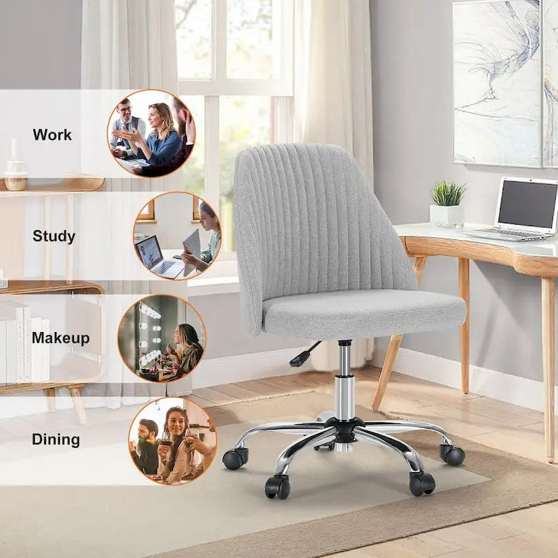 Armless Home Office Desk Chair with Wheels Adjustable Swivel Task Computer Vanity Chair for Small Spaces