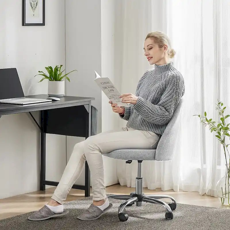 Armless Home Office Desk Chair with Wheels Adjustable Swivel Task Computer Vanity Chair for Small Spaces