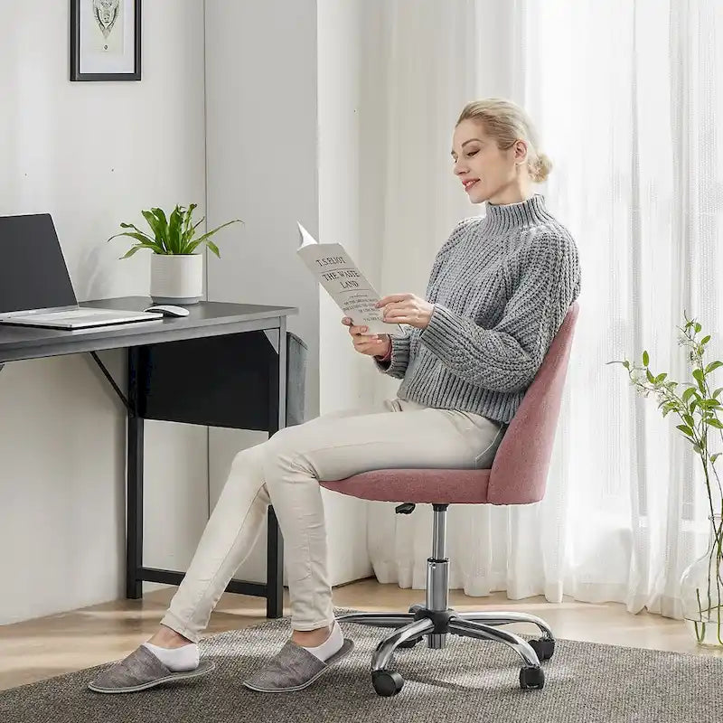 Armless Home Office Desk Chair with Wheels Adjustable Swivel Task Computer Vanity Chair for Small Spaces