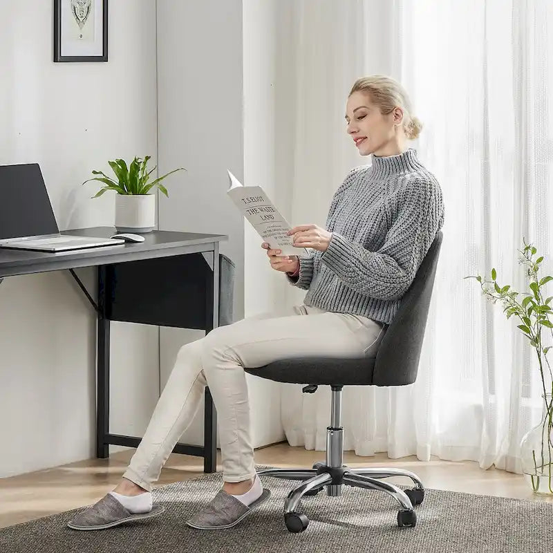 Armless Home Office Desk Chair with Wheels Adjustable Swivel Task Computer Vanity Chair for Small Spaces