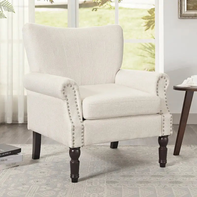 Modern Solid Wood Armchair Upholstered Fabric/Faux Leather Accent Chair for Living Room