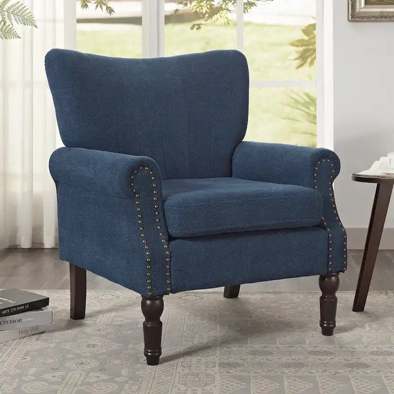 Modern Solid Wood Armchair Upholstered Fabric/Faux Leather Accent Chair for Living Room