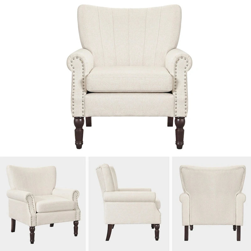 Modern Solid Wood Armchair Upholstered Fabric/Faux Leather Accent Chair for Living Room
