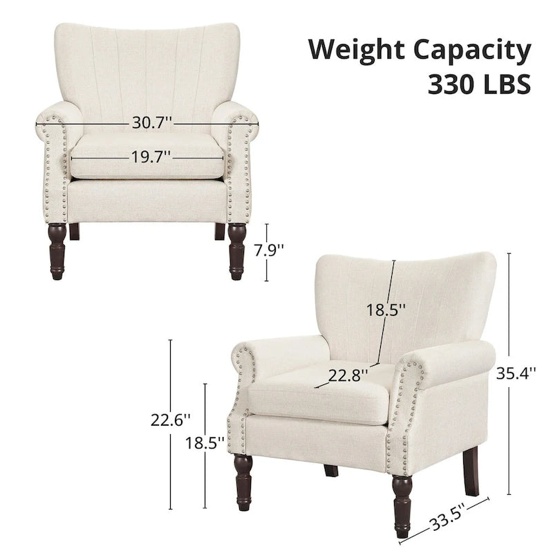 Modern Solid Wood Armchair Upholstered Fabric/Faux Leather Accent Chair for Living Room