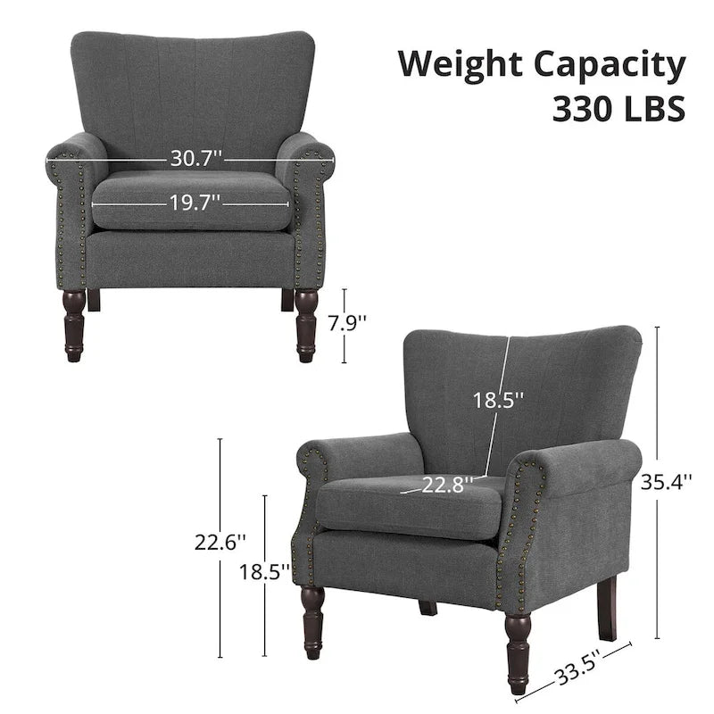 Modern Solid Wood Armchair Upholstered Fabric/Faux Leather Accent Chair for Living Room