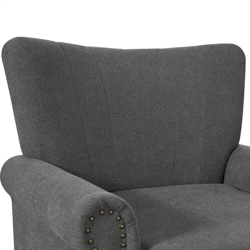 Modern Solid Wood Armchair Upholstered Fabric/Faux Leather Accent Chair for Living Room