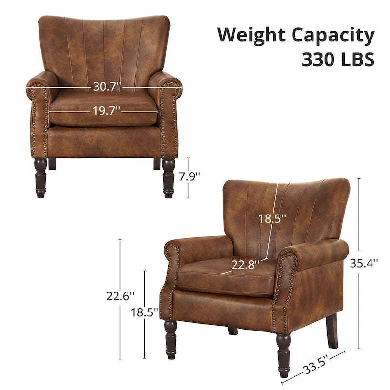 Modern Solid Wood Armchair Upholstered Fabric/Faux Leather Accent Chair for Living Room