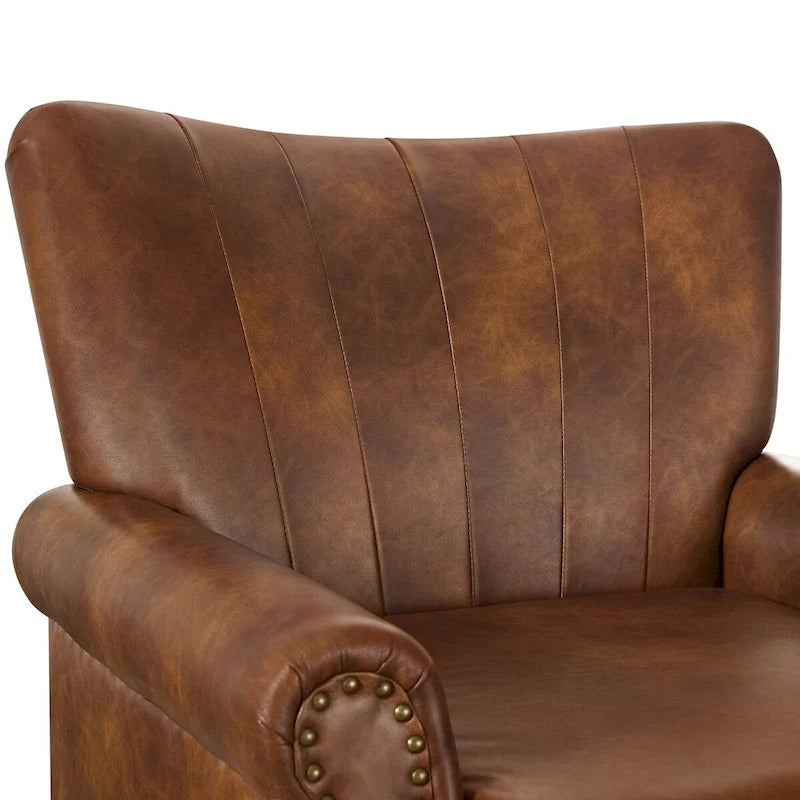 Modern Solid Wood Armchair Upholstered Fabric/Faux Leather Accent Chair for Living Room