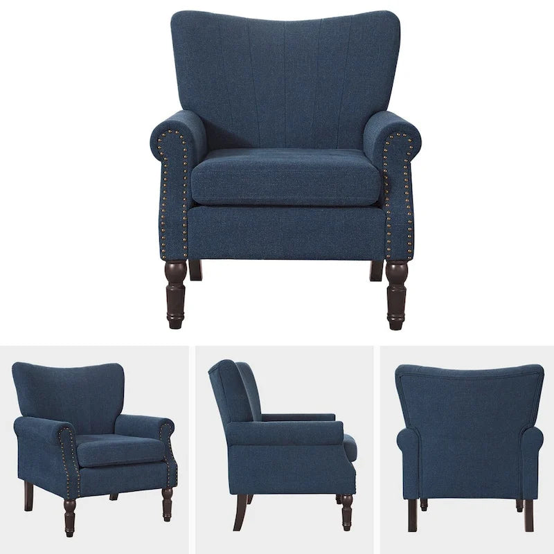 Modern Solid Wood Armchair Upholstered Fabric/Faux Leather Accent Chair for Living Room