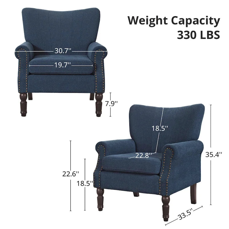 Modern Solid Wood Armchair Upholstered Fabric/Faux Leather Accent Chair for Living Room