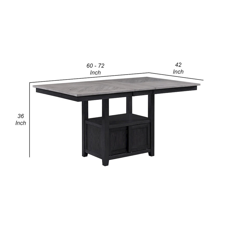 60 -72 Inch Counter Height Table, Extendable, Light Gray, Black