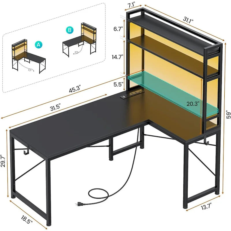 L Shaped Gaming Desk Reversible 45.3 in Small Corner Desk