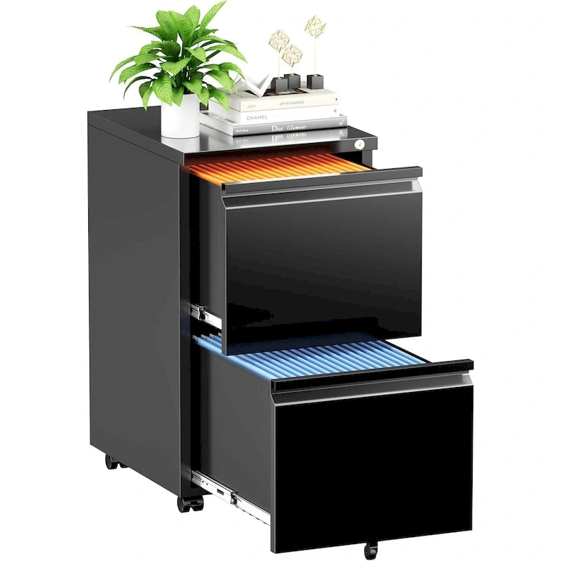2 Drawer Metal Locking Office Mobile File Cabinet Rolling Storage Cabinet for Home Office