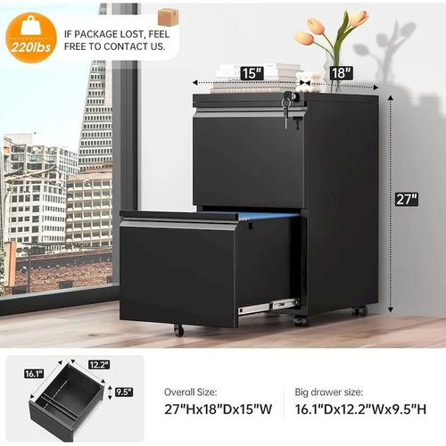 2 Drawer Metal Locking Office Mobile File Cabinet Rolling Storage Cabinet for Home Office