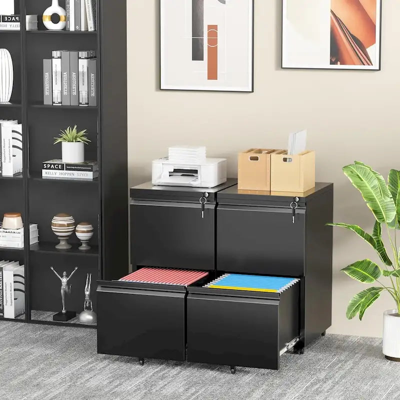2 Drawer Metal Locking Office Mobile File Cabinet Rolling Storage Cabinet for Home Office