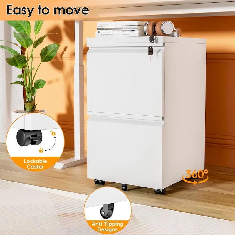 2 Drawer Metal Locking Office Mobile File Cabinet Rolling Storage Cabinet for Home Office