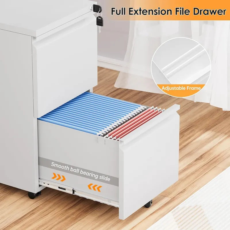 2 Drawer Metal Locking Office Mobile File Cabinet Rolling Storage Cabinet for Home Office