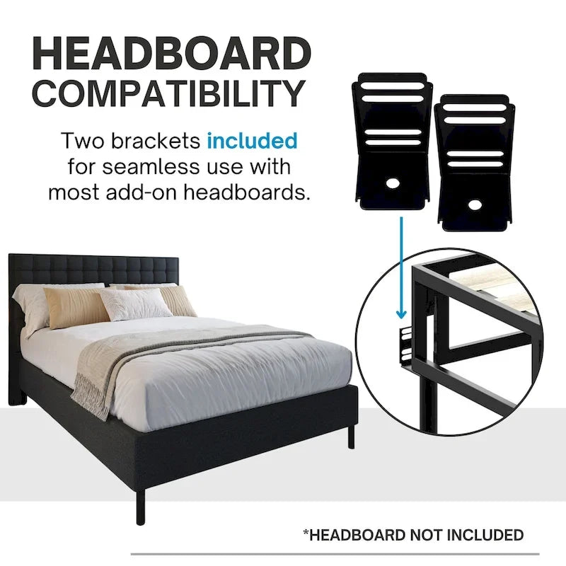 2-in-1 Metal Box Spring Foundation & Bed Frame, Headboard Brackets & Legs Included