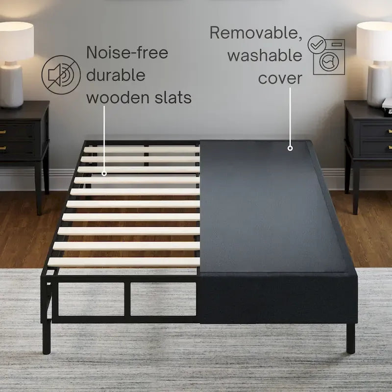 2-in-1 Metal Box Spring Foundation & Bed Frame, Headboard Brackets & Legs Included